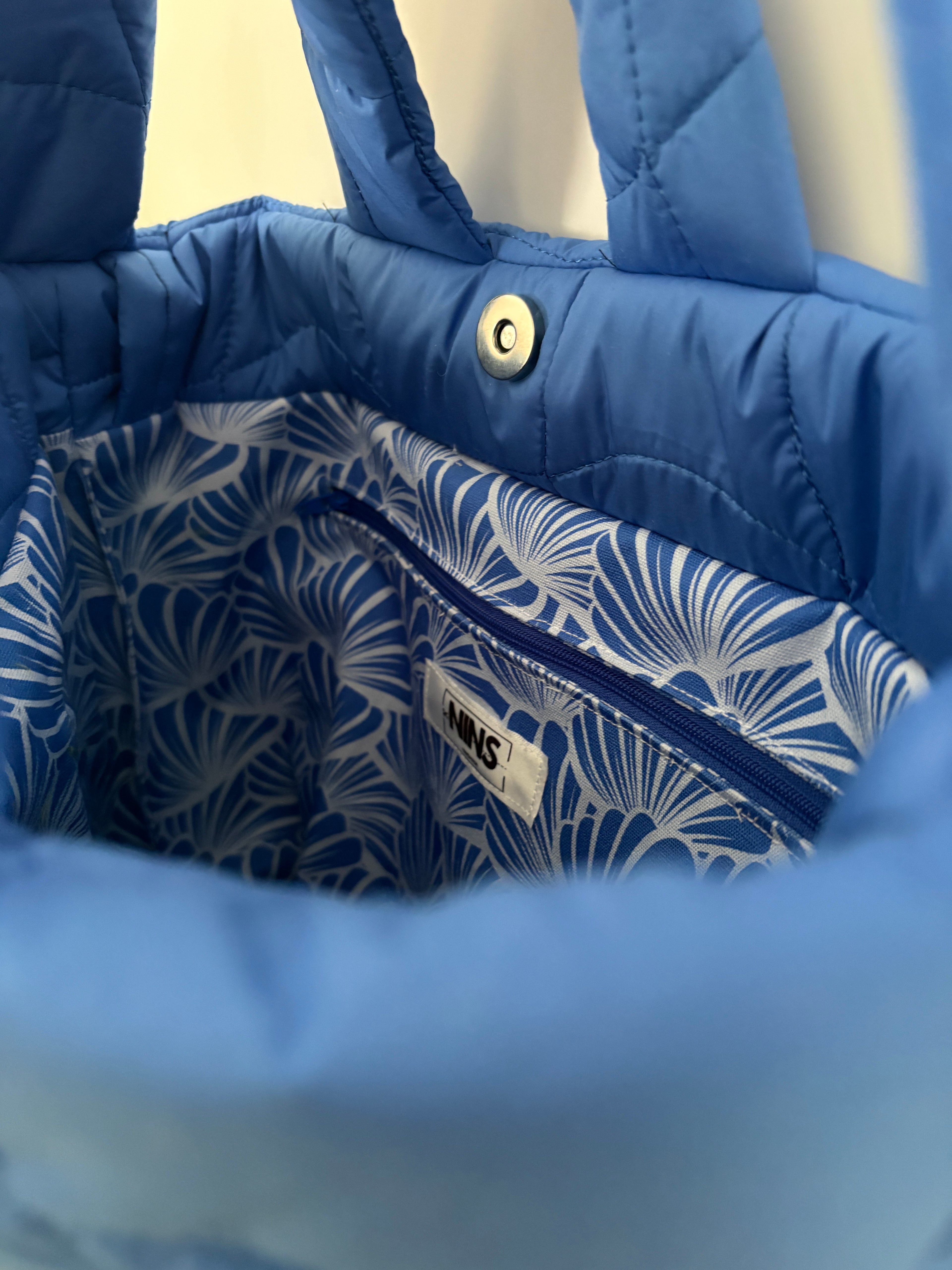 Puffertasche midi | blau quilt