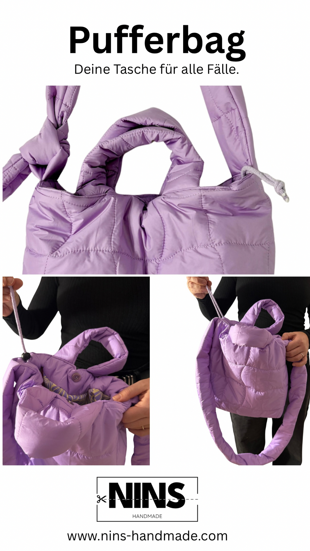 Puffertasche midi | lila quilt