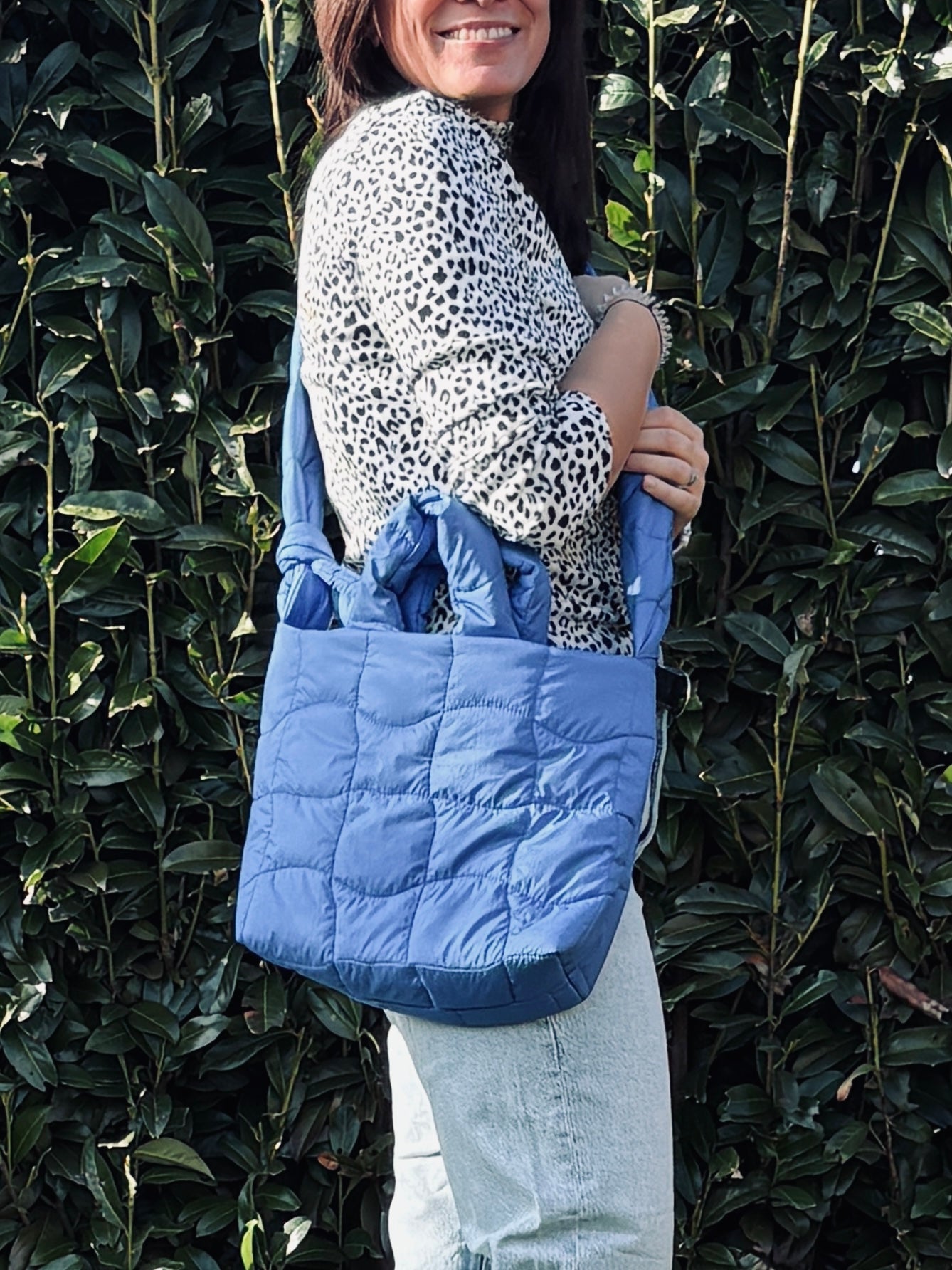 Puffertasche midi | blau quilt